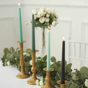 12 Pack | 10" Mixed Green Premium Wax Taper Candles, Unscented Candles