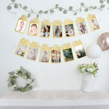 12 Month Milestone 1st Birthday Party Photo Backdrop Hanging Banner, Baby Photo Garland Banner - 5.5ft