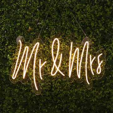 33" Mr and Mrs Neon Light Sign, LED Reusable Wall Décor Lights With 5ft Hanging Chain