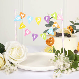 Enhance Your Birthday Decorations with the Multi-Color Happy Birthday Bunting Garland Cake Topper