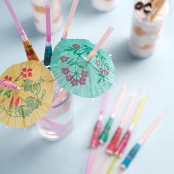 50 Pack 10" Multi-Colored Umbrella Luau Pool Party Drinking Straws