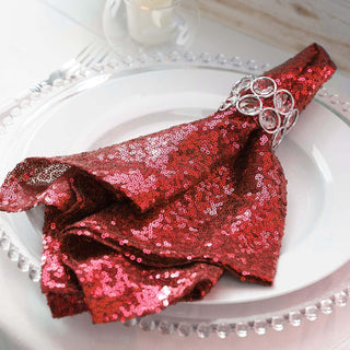 Add a Touch of Elegance with the Red Premium Sequin Cloth Dinner Napkin