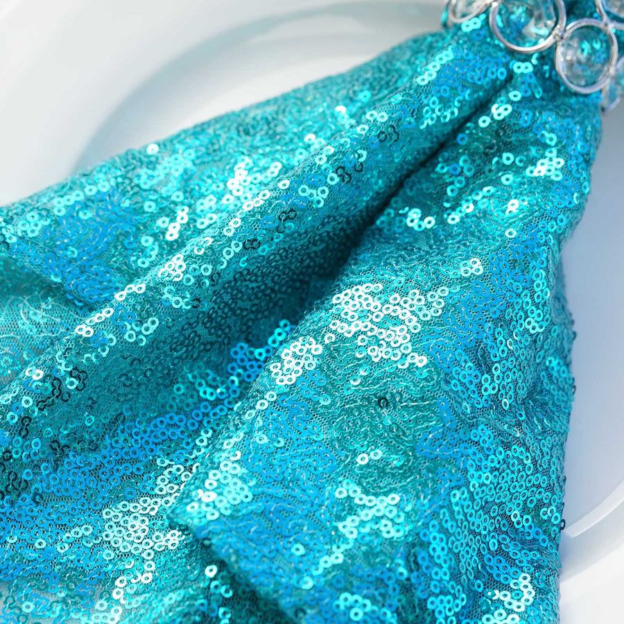20x20Inch Turquoise Premium Sequin Cloth Dinner Napkin | Reusable Linen#whtbkgd
