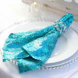 Add a Touch of Elegance with the 20”x20” Turquoise Premium Sequin Cloth Dinner Napkin