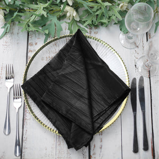 Upgrade Your Table Setting with Black Accordion Crinkle Taffeta Cloth Dinner Napkins