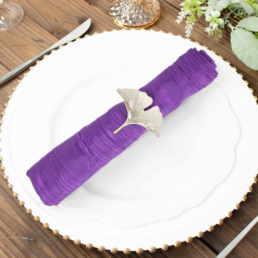 5 Pack | Purple Accordion Crinkle Taffeta Cloth Dinner Napkins | 20x20inch
