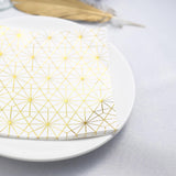 20 Pack | 3 Ply Metallic Gold Geometric Design Paper Dinner Napkins | Wedding Cocktail Napkins