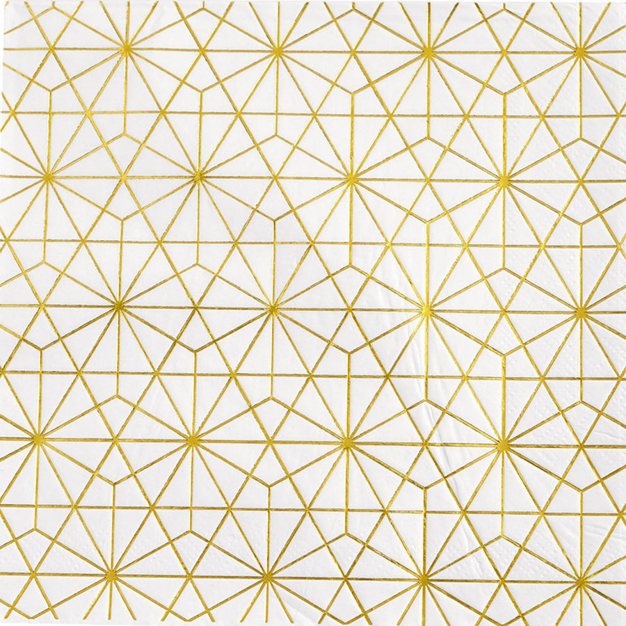 20 Pack | 3 Ply Metallic Gold Geometric Design Paper Dinner Napkins | Wedding Cocktail Napkins#whtbkgd