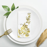 20 Pack | 3 Ply Metallic Gold Intricate Design Paper Dinner Napkins | Wedding Cocktail Napkins