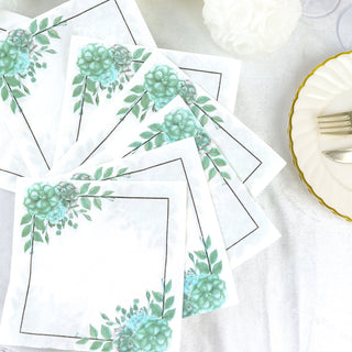 White and Green Floral Design Dinner Paper Napkins - Perfect for Any Celebration