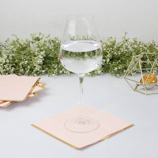 Blush Soft 2 Ply Disposable Cocktail Napkins with Gold Foil Edge - Add Elegance to Your Event Decor