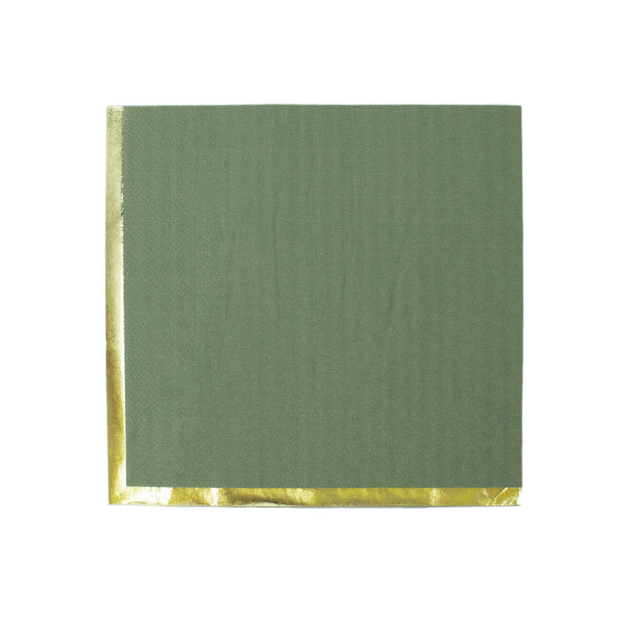 50 Pack | 2 Ply Soft Olive Green With Gold Foil Edge Dinner Paper Napkins#whtbkgd