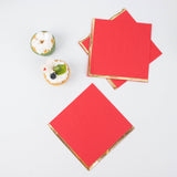 50 Pack | 2 Ply Soft Red With Gold Foil Edge Dinner Paper Napkins