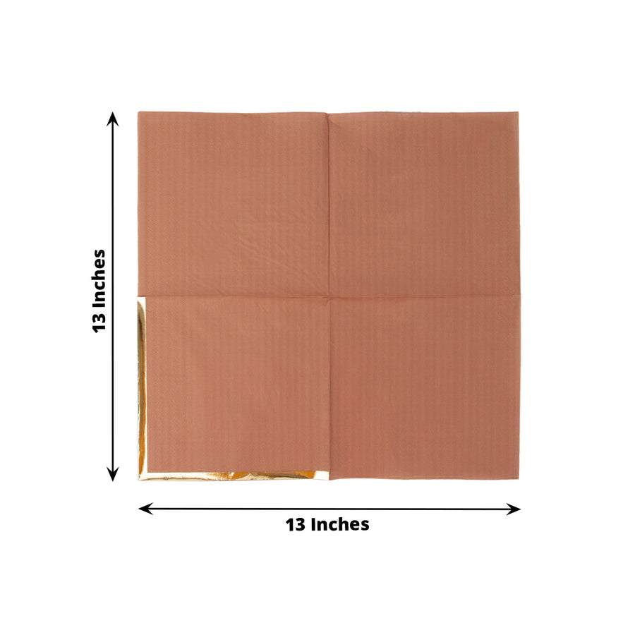 50 Pack | 2 Ply Soft Terracotta With Gold Foil Edge Dinner Paper Napkins