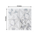 20 Pack | 2 Ply Soft Geometric Silver Foil Paper Dinner Napkins