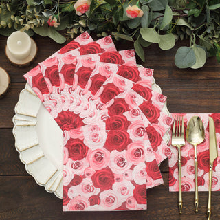 Convenient and Eco-Friendly Red & Pink Rose Design Paper Cocktail Napkins