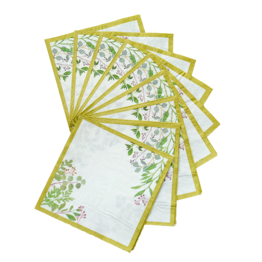 10Inch White Tropical Greenery Soft 2-Ply Paper Dinner Napkins, Eucalyptus Disposable Napkins