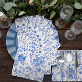 20 Pack White Blue Chinoiserie Floral Print Soft 2-Ply Paper Napkins, Highly Absorbent Disposable