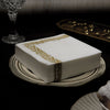 White Airlaid Paper Cocktail Napkins, Soft Linen-Feel Napkin With Gold Scroll Floral Design
