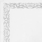 White Airlaid Paper Cocktail Napkins, Soft Linen-Feel Napkin With Silver Scroll Floral Design#whtbkgd