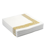 White Airlaid Paper Cocktail Napkins, Soft Linen-Feel Napkin With Gold Greek Key Design