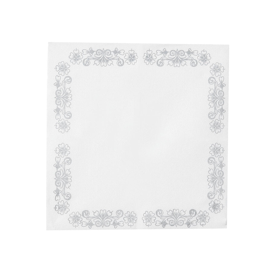 Airlaid Paper Cocktail Napkins, Soft Linen-Feel Napkin With Silver Floral Design