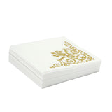 White Airlaid Paper Cocktail Napkins Soft Linen Like Napkin With Gold Fleur Vintage Design