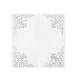 White Airlaid Paper Cocktail Napkins, Soft Linen Like Napkin With Silver Fleur Vintage Design