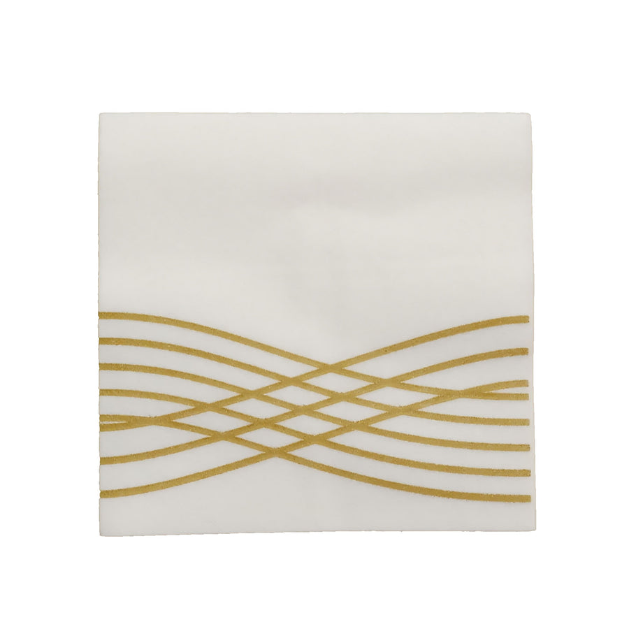 White Gold Airlaid Linen-Feel Paper Cocktail Napkins, Disposable Beverage Napkins Gold Foil#whtbkgd