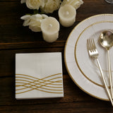 20 Pack White Gold Airlaid Linen-Feel Paper Cocktail Napkins, Disposable Beverage Napkins Gold Foil