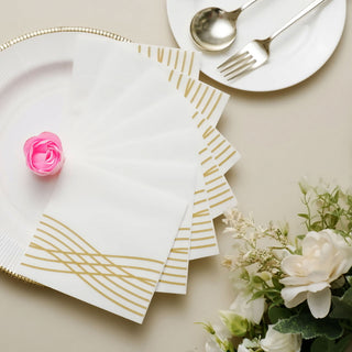 White / Gold Airlaid Linen-Feel Paper Cocktail Napkins - The Perfect Party Accessory