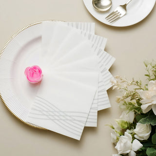 White / Silver Airlaid Linen-Feel Paper Cocktail Napkins
