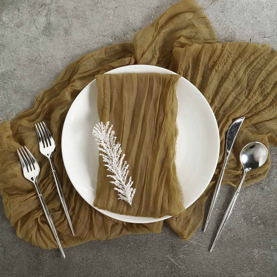 5 Pack | Gold Gauze Cheesecloth Boho Dinner Napkins | 24x19Inch