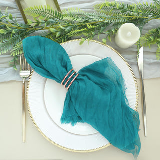Add a Touch of Elegance with Peacock Teal Gauze Cheesecloth Boho Dinner Napkins