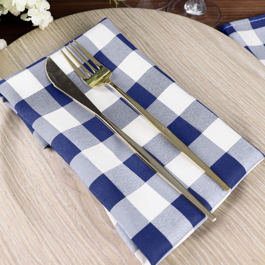 5 Pack | Navy Blue/White Buffalo Plaid Cloth Dinner Napkins, Gingham Style | 15x15Inch