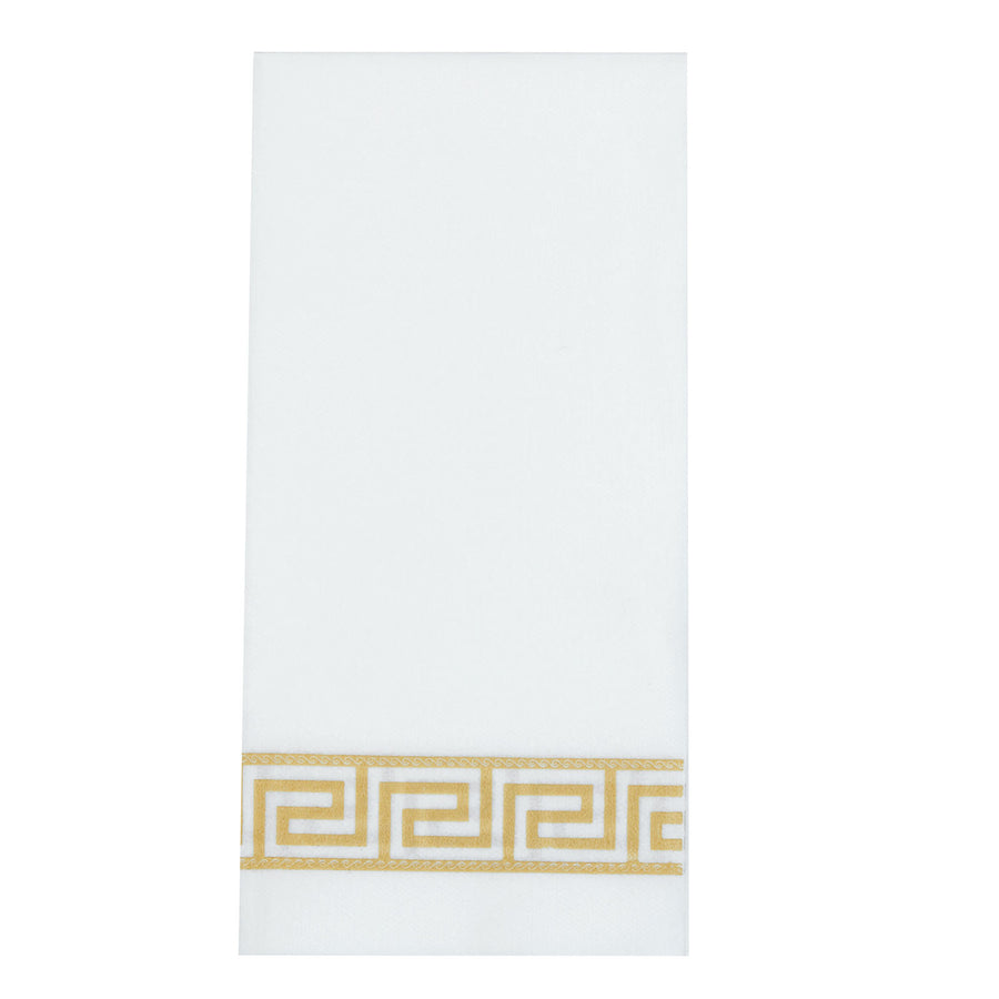 Gold Foil Disposable White Airlaid Paper Dinner Napkins | Soft Linen-Feel Hand Towels -Greek Key