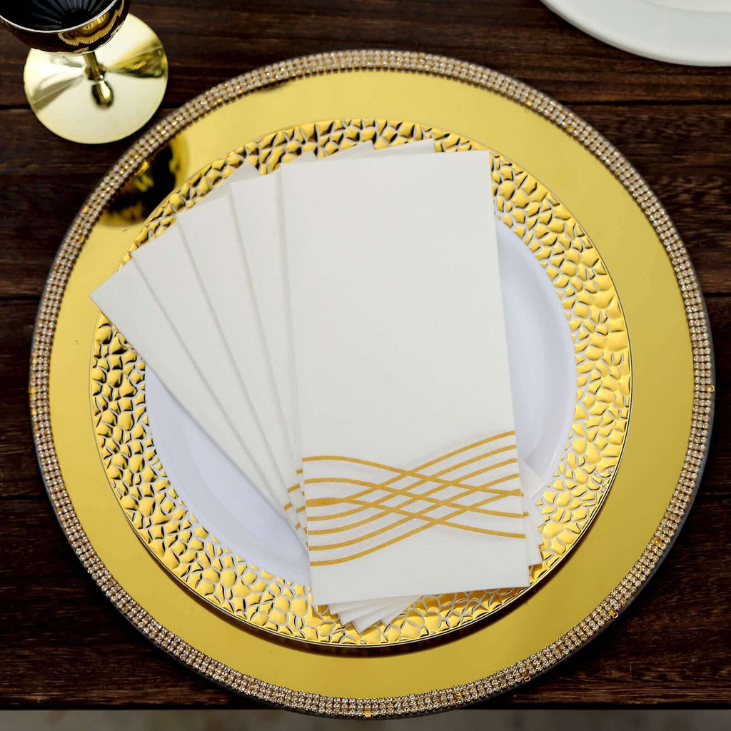 25 Pack White Gold Paper Dinner Napkins