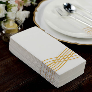White / Gold Airlaid Soft Linen-Feel Paper Dinner Napkins