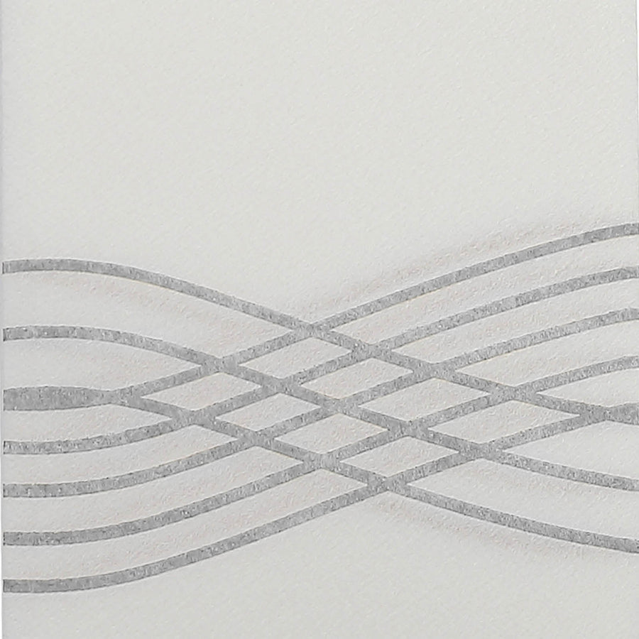 White / Silver Airlaid Soft Linen-Feel Paper Dinner Napkins, Disposable Hand Towels - Wave Design#whtbkgd