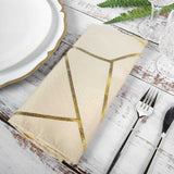 5 Pack | Modern Beige & Geometric Gold Cloth Dinner Napkins | 20x20Inch