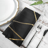 5 Pack | Modern Black & Geometric Gold Cloth Dinner Napkins | 20x20Inch