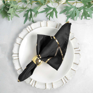 Modern Black and Geometric Gold Cloth Dinner Napkins