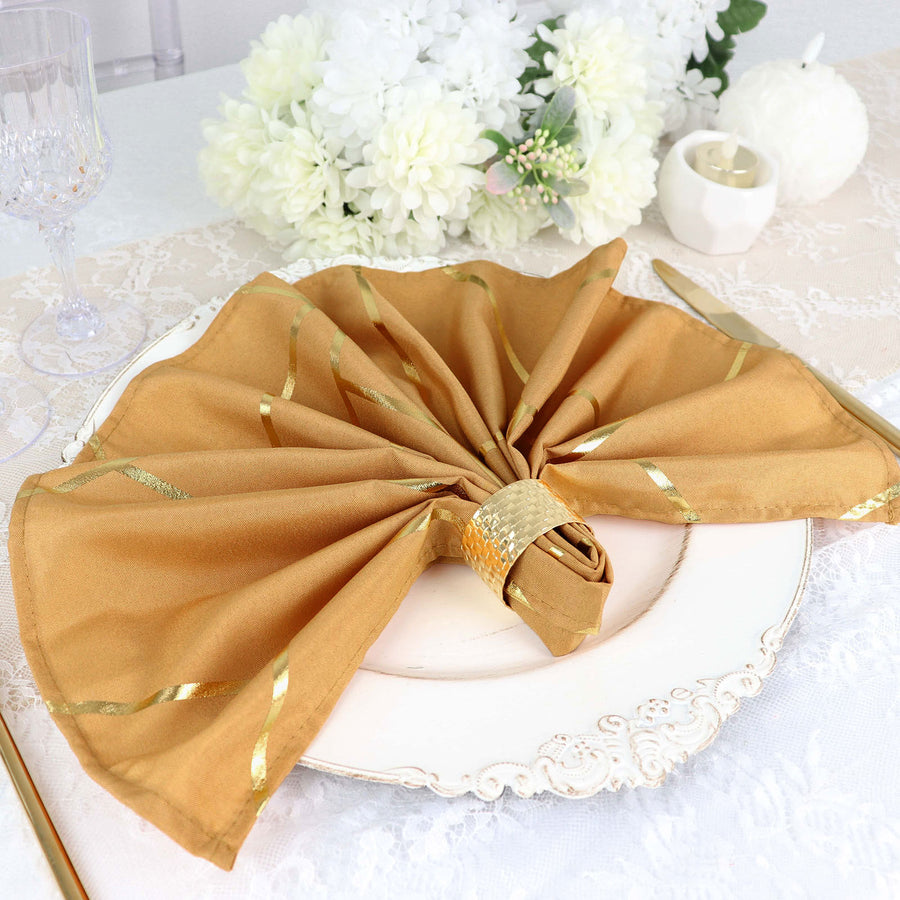 5 Pack | Gold With Geometric Gold Foil Cloth Polyester Dinner Napkins | 20x20inch