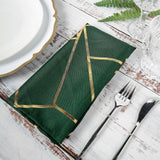 5 Pack | Modern Hunter Green & Geometric Gold Cloth Dinner Napkins, Emerald | 20x20Inch