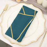 5 Pack | Peacock Teal With Geometric Gold Foil Cloth Polyester Dinner Napkins