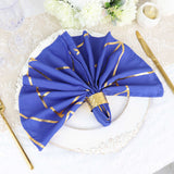 5 Pack | Royal Blue With Geometric Gold Foil Cloth Polyester Dinner Napkins | 20x20inch