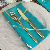 5 Pack | Teal With Geometric Gold Foil Cloth Polyester Dinner Napkins | 20x20inch

