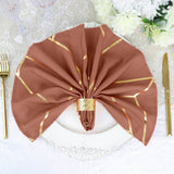 5 Pack Terracotta (Rust) With Geometric Gold Foil Cloth Polyester Dinner Napkins