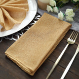 5 Pack | Gold Boho Chic Rustic Faux Burlap Cloth Dinner Napkins - 19inch