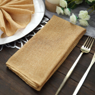 Upgrade Your Table Decor with Gold Boho Chic Rustic Faux Burlap Napkins